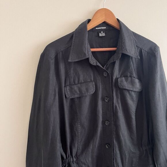 Vintage 100% Linen Lightweight Jacket 12 Black Old Money Preppy Nautical - Picture 7 of 11